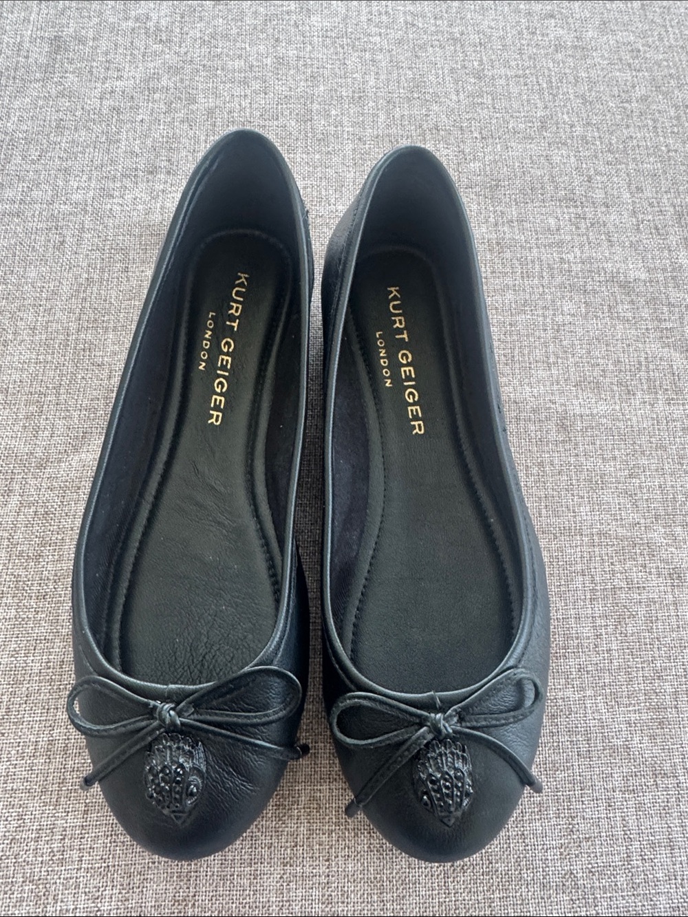 Kurt Geiger Black Leather Bow Ballet Flats